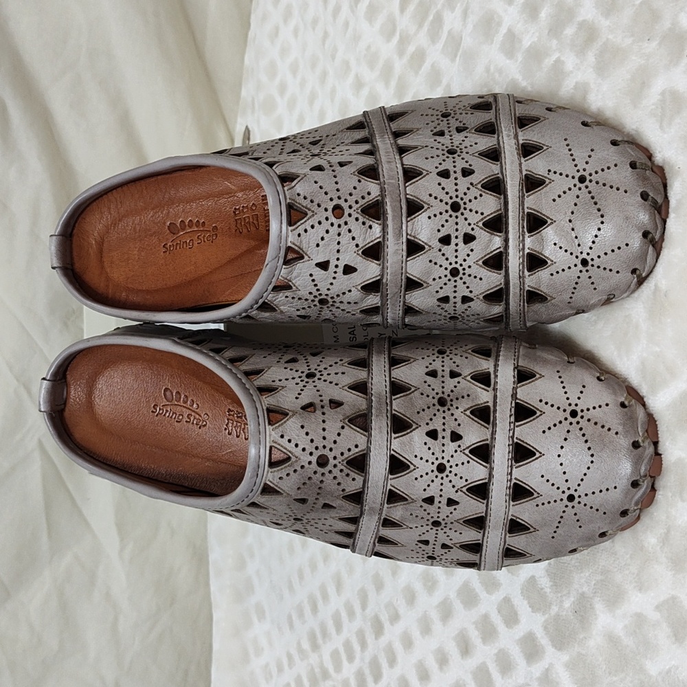 Spring Step Metallic Gray Perforated Mules - image 1